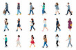 © Amrito - Diverse group of people walking illustrated vector figures in various outfits