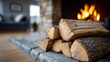 © SashaMagic - Cozy firewood stack by stone fireplace in modern living room
