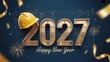 © Charlotte - New Year 2027 Celebration with Metallic Numbers and Fireworks on Blue Background for Festive Design Templates