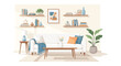 © mrvect02 - A cozy living room interior design featuring shelves a sofa plants and decor on transparent background silhouette high quality professional detailed