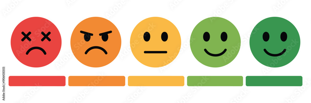 Set of feedback scale with five emoticons from sad to happy, vector ...