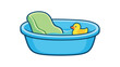 © Framezy - baby bath tub with simple back support and tiny duck icon newborn bathing item clean shapes. colored flat icon vector illustration