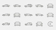© Akik - Collection of sports car line art icons and symbols.