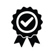 © hamiduls11arts - quality approved badge silhouette vector illustration, Elegant award ribbon badge with white checkmark inside a circle silhouette vector illustration design