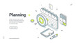 © provectors - Planning web banner. Isometric template for a landing page on business strategy. Vector illustration with a calendar, target, and calculator. For concepts of management and goal setting