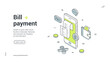 © provectors - Bill payment web banner. Isometric template for a landing page on online finance and e-payment. Vector illustration with smartphone, wallet, receipt for financial transactions and banking service