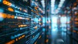 © V Art - Glowing data streams illuminated in a high-tech server room create an impressive visual of technology and digital information flow