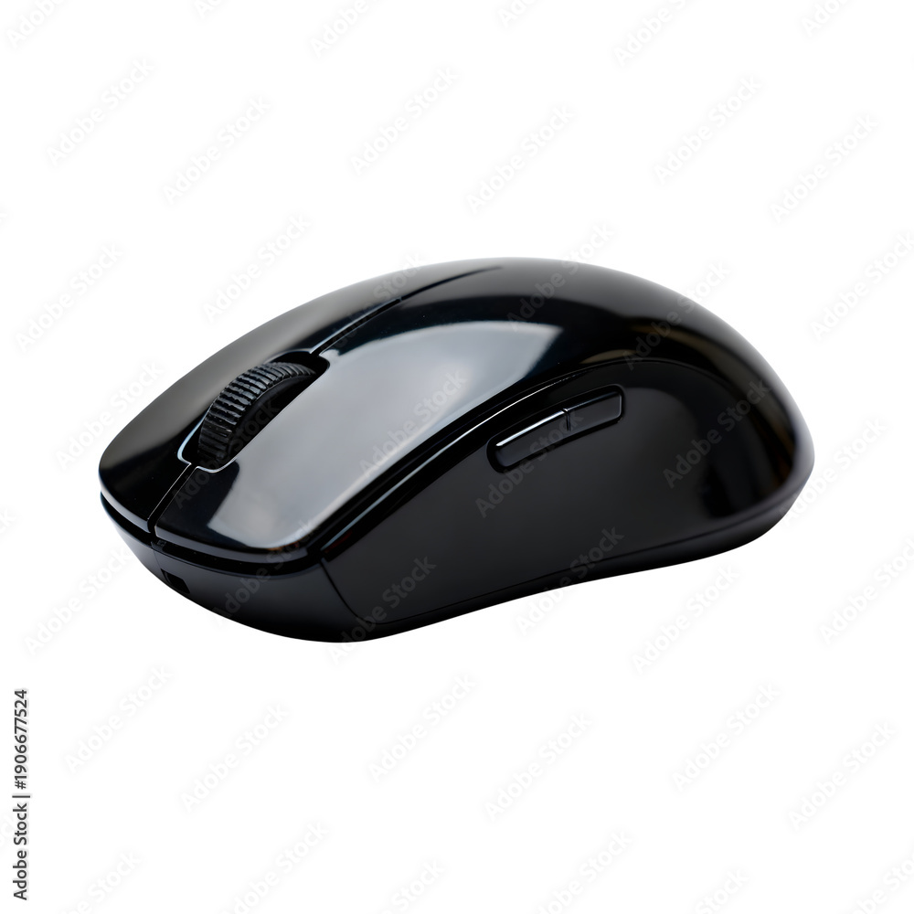 Sleek black wireless computer mouse with scroll wheel and side buttons ...