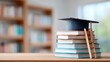© BeatFlow - Graduation cap and books stacked on a table with a ladder leading up to success