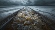 © AbstractAI - Heavy storm water contamination running through a polished concrete drain at full capacity