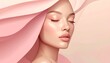 © Kaniaaaaa - A closeup of a beautiful fashion model with natural skin and pink makeup posing with spring flowers for a glamour skincare concept