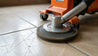 © cd - a bright orange industrial floor polishing machine on a glossy polished lobby, Professional Floor Cleaning Machine in Action: Sparkling Clean Results, created with generative ai