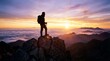 © atif - Hiker standing on mountain peak at stunning sunrise with breathtaking view