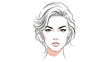 © David - Elegant portrait of a beautiful woman with short blonde hair and teardrop earrings looking forward on a white background.