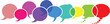 © Sagor - Colorful speech bubbles vector illustration with overlapping transparent chat clouds for social media communication messaging and community discussion concept on white background.