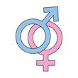 © Lili - Interlocked male and female gender symbols in blue and pink. Illustrative concept of relationship, biological sex, and gender identity.