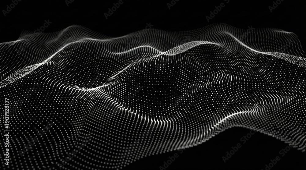 Abstract flowing particle wave background with dynamic dotted surface ...