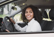 © kite_rin - Smiling young woman driving a car, Beautiful businesswoman behind the wheel, transportation, car rental, credit, modern lifestyle, business concept