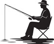 © Murad - Man fishing in a chair with a fishing rod silhouette, man fishing from a folding chair silhouette, fishermen sitting and standing with fishing rods silhouette vector