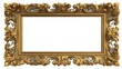 © laode - Golden ornate rectangular frame, detailed relief design, empty center, isolated on white