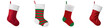 © Sodani - Festive Christmas Stocking Collection, Traditional Red and Green Holiday Sock Set with White Fur Trim, Isolated PNG on White Background
