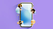 © Prostock-studio - A smartphone screen features a collage of faces making connections through communication. The design displays various people around the phone. The background is bright and simple.