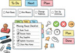 © Александр Михайлюк - Kanban task cards on paper, column headers on sticky notes, stamps and markers, checklist symbols for Moving house checklist with