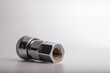 © Bolucevschi - Professional chrome-plated steel air quick release socket (SF type) with female thread, high-pressure pneumatic coupler for industrial compressor systems isolated on white