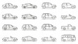 © GoDesigner - Set of various car models design line art drawing outline vector illustration