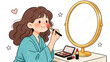 © lin - Cute girl applying blush in front of a golden mirror