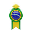 © Barny - a photorealistic 3d rendered award badge, intricately designed with brazilian flag colors (green, yellow, blue), featuring the motto 'ordem e progresso' and a yellow ribbon, isolated on transparent.
