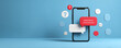 © Atchariya63 - Mobile phone chat bubble online message customer support digital communication question mark blue background social media modern technology