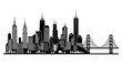 © mk - Iconic City Skyline Silhouette with Golden Gate Bridge and Modern Tower on Isolated White Background
