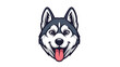 © Abul - Friendly and smiling husky dog head mascot logo with a pink tongue sticking out, presented in a clean vector style.
