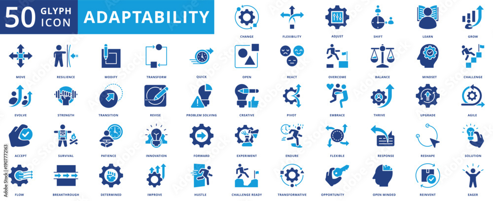 Work Adaptability Icon Adaptability icon set collection in flat style. icon pack contain ...