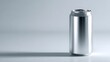 © kirania - A sleek, metallic beverage can stands alone on a minimalist surface, casting a long shadow.
