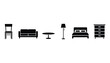 © richorzo - furniture silhouette icons, chair, sofa, table, lamp, bed, minimal clean black vector icon pack
