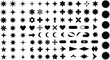 © Umme - Grid of decorative silhouette symbols including stars, hearts, flowers, arrows, crescents, pills, and geometric abstract design elements