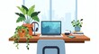 © cherif - Flat illustration of a home office setup featuring a laptop and indoor plants, representing hybrid work, remote productivity, and modern workspace design.