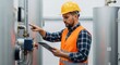 © Lisicus - Man technician inspecting pipes and valves in boiler room. Worker in safety helmet checking industrial equipment with digital tablet. Maintenance and technical service concept in manufacturing