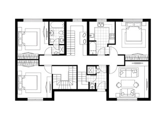 Naklejka na meble Residential Building Blueprint with Detailed Floor Plan and Interior Layout Illustration