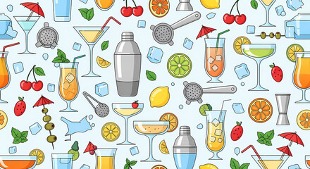 Naklejka na meble Cocktail ingredients and glasses assortment.