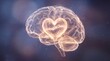 © I'm_coming - Glowing human brain with a heart shape in the center, representing emotional intelligence and mental well-being on a dark background