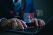 © Looker_Studio - Cybersecurity system warning concept, digital alert icons and error notifications, cyber risk, data breach prevention, system monitoring, threat detection, IT security management.