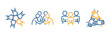 © Yurii - Set icon of three hands support each other, join the team, four hand supporting each other, collaborative teamwork, team icons, line vectors on white