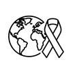 © Muhammad - A minimalist black and white vector image featuring a globe of the Earth alongside a folded awareness ribbon, symbolizing global advocacy, social impact causes, and international solidarity