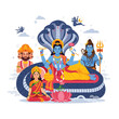 © Laila - Vishnu and Lakshmi Resting on Shesha Naga, with Shiva in the Background, a depiction of Hindu mythology and divine power, perfect for Holika Dahan themes