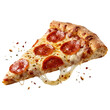 © Fadil - Floating Pepperoni Pizza Slice Melt Stretch for Dramatic floating pepperoni pizza slice with stretchy cheese isolated on transparent background.