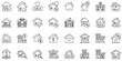 © Monivara Creations - Collection of simple line art house icons representing real estate and property sales with various symbols like percentage signs, dollar signs, and sale signs used for marketing and design purposes.