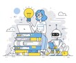 © Alfath - Woman with laptop and lightbulb idea interacting with robot illustration